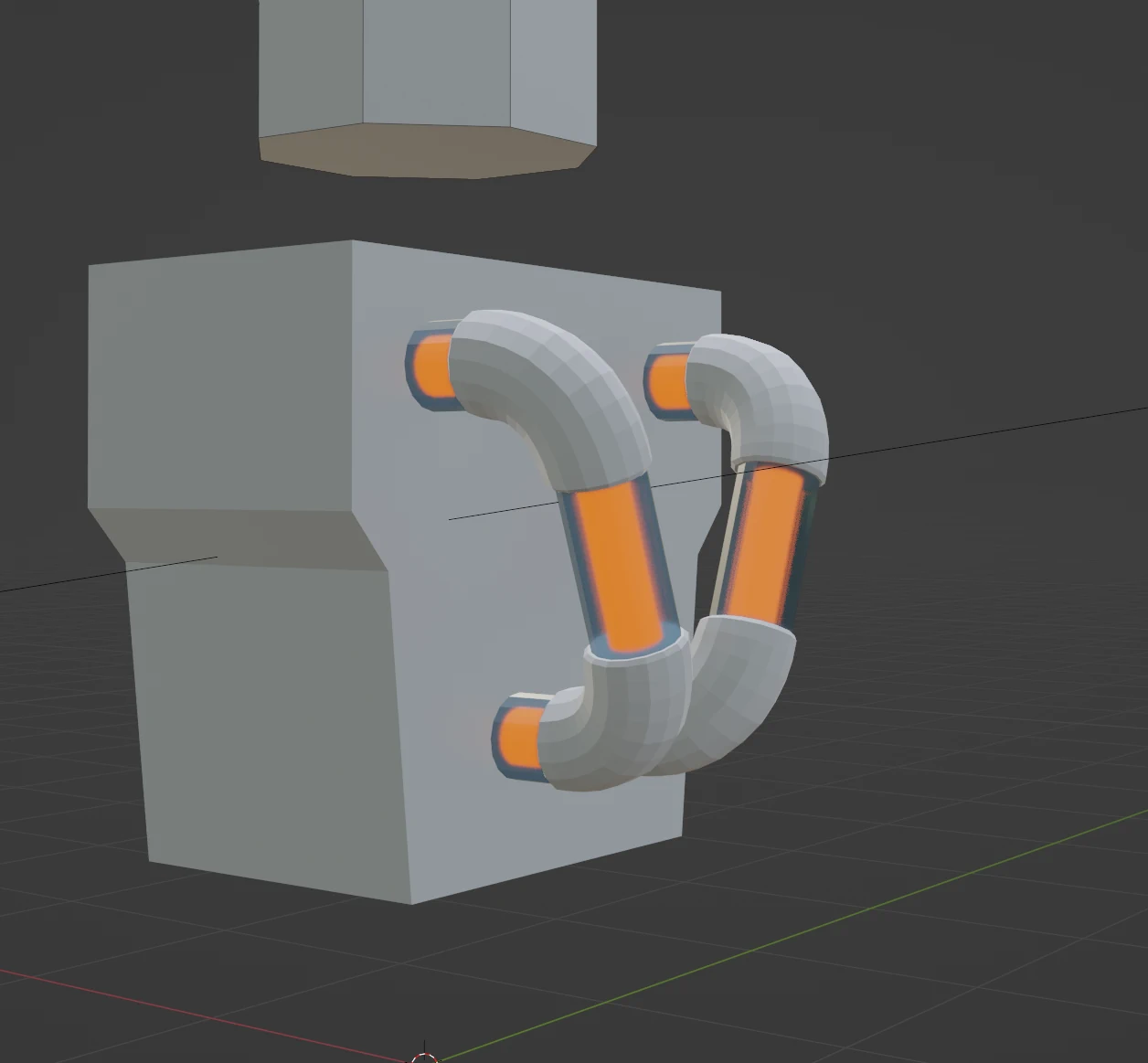 Glowing tubes attached to a torso block