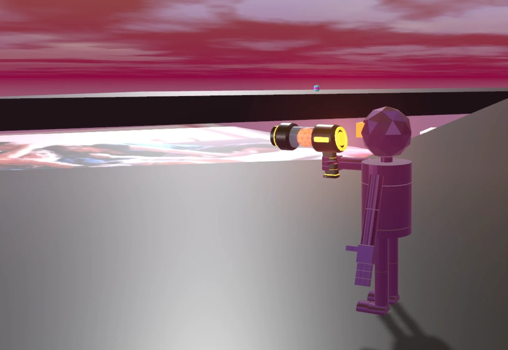 Protagonist staring longingly into the distance, pointing the N5 Blaster thereto