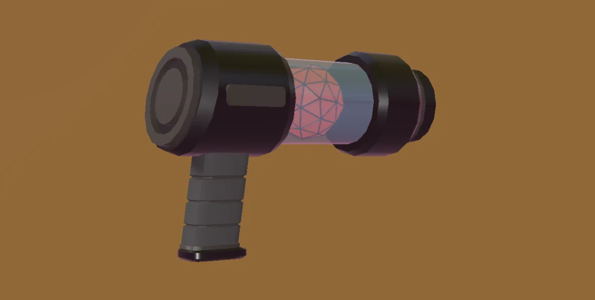 The N5 Blaster. Its lights are turned off, and the icosphere in the middle is dimly glowing.