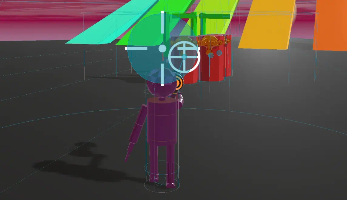 A 2D circle on the screen aiming at an enemy, which is displayed as a target via crosshair