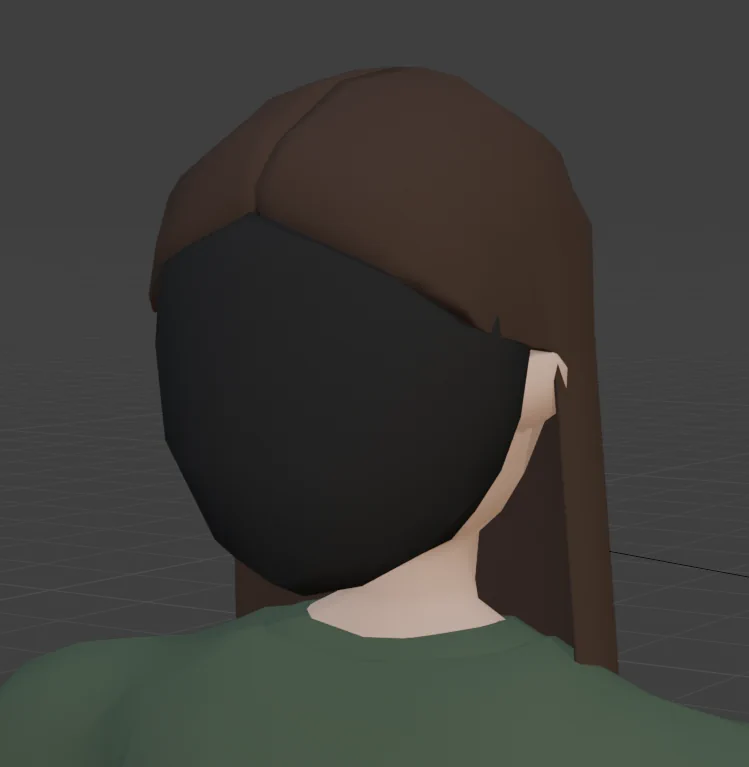 Brown hair with middle split, flowing behind the character's ears