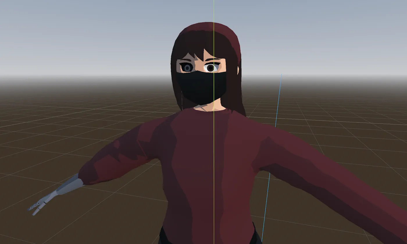 Full model of Laura imported into Godot with a toon shader applied